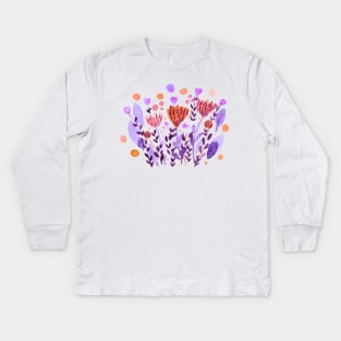 Watercolor whimsical flowers - purple and orange Kids Long Sleeve T-Shirt